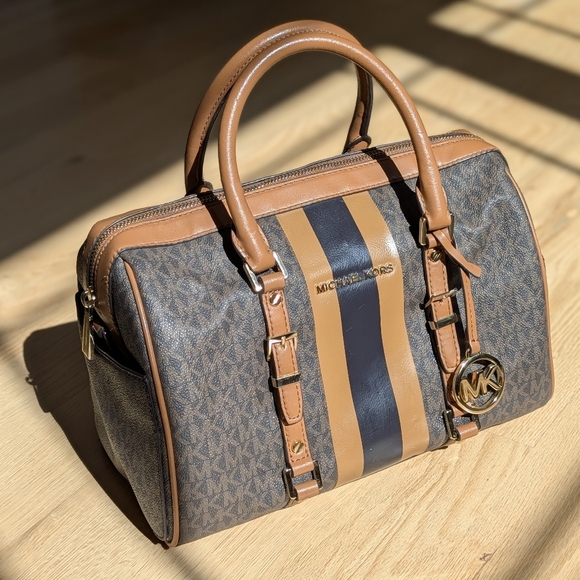 Michael Kors Brown and Tan Bedford Duffel Satchel Bag - Picture 1 of 16